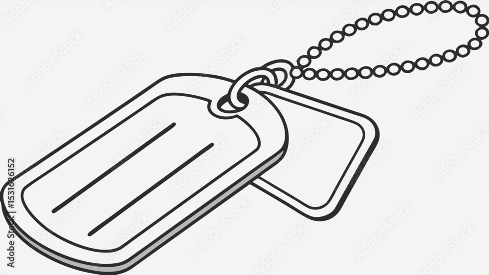 Fototapeta premium Outlined Military Dog Tags with Ball Chain Vector Illustration