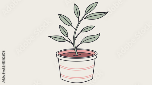 Simple Illustration of a Potted Plant with Green Leaves