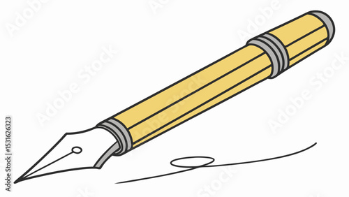 Elegant Yellow Fountain Pen Writing a Line