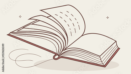 Stylized Open Book with Pages Turning and Decorative Elements