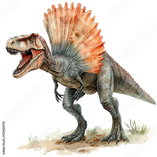 Spinosaurus, watercolor vector, isolated on a white background.