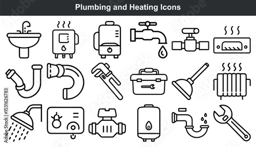 Plumbing Heating System Icons Black White