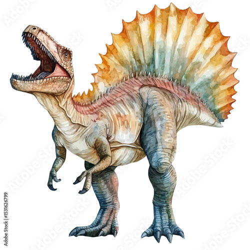 Spinosaurus, watercolor illustration vector, isolated on a white background.