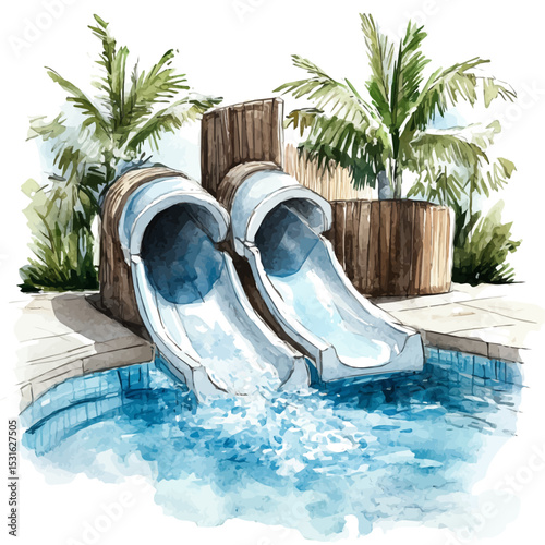 Spa Slides, watercolor clipart vector, isolated on a white background.