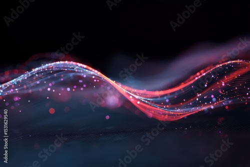 Abstract digital wave design with glowing particles.