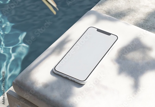 White smartphone by poolside relaxation summer
