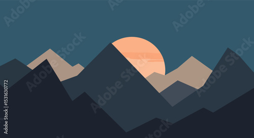WebVector sunset over sharp-edged mountains in warm, moody tones.