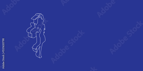 The outline of a large enchantress symbol made of white lines on the left. 3D view of the object in perspective. Vector illustration on indigo background
