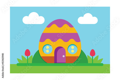 Colorful Decorated Easter Eggs House Illustration 