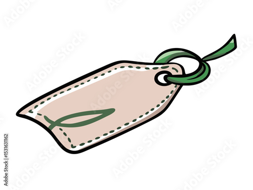 Illustration of a velvet tag with a green ribbon isolated