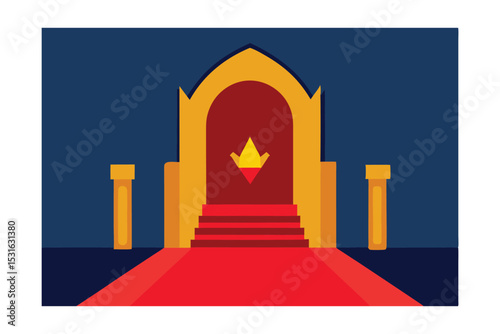 Castle Interior with Throne Room Vector Illustration 