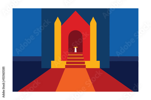 Castle Interior with Throne Room Vector Illustration 