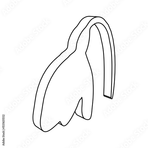 The outline of a large snowdrop is made with black lines. 3D view of the object in perspective. Vector illustration on white background