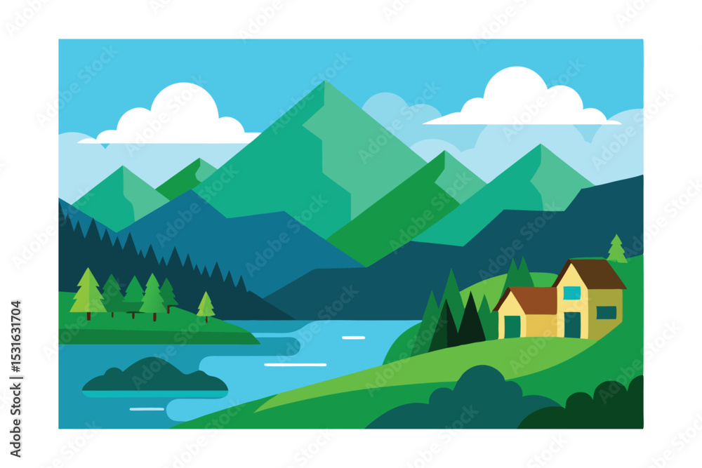 Obraz premium Mountain Valley Landscape Printable