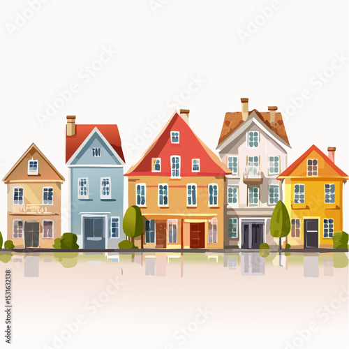 Charming Row of Colorful Mini Houses A Delightful Architectural Illustration