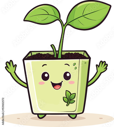 Happy Plant In A Pot Cartoon Character Illustration Smiling Seedling For Childrens Books Educational Materials And Gardening Guides