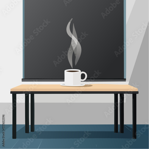 Minimalist Study Table with Coffee A Simple Workspace Illustration