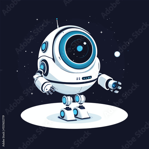 Friendly Space Robot Cartoon Futuristic Ai Character For Childrens Illustrations And Educational Materials Sci Fi Designs