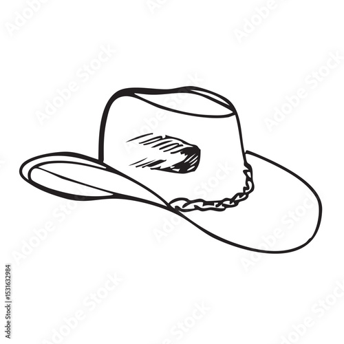 Hand drawn western vector doodles. Line art illustrations with wild west atmosphere, cowboy and cowgirl hat