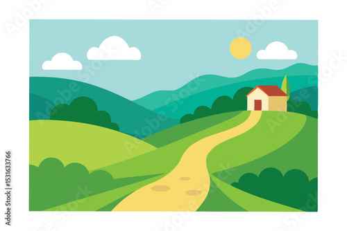 The Way to Village Between Rolling Hills
