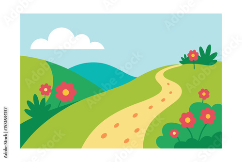 Vector Illustration of Curved Path in Natural Landscape 