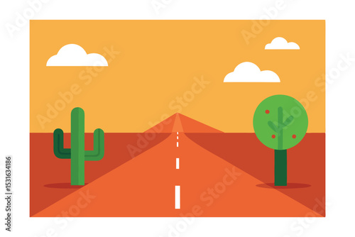 Vector Illustration of Desert Landscape with Cactus 