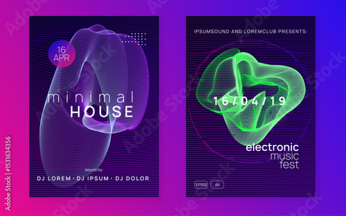 Night Club Magazine. Festival Vector. Violet Sound Set. Pink Party Poster. Nightclub Radio Invitation. Night Club Electro Element. Discotheque Design. Blue Night Club Magazine