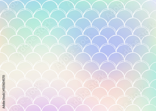 Holographic mermaid background with gradient scales. Bright color transitions. Fish tail banner and invitation. Underwater and sea pattern for girlie party. Neon back with holographic mermaid.