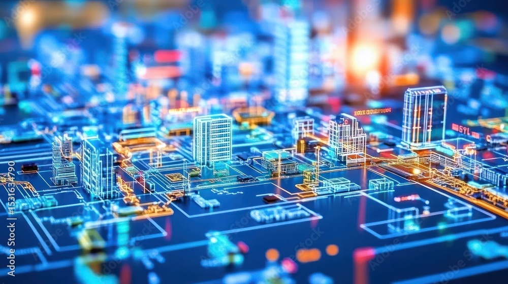Obraz premium Abstract city, circuit board-like