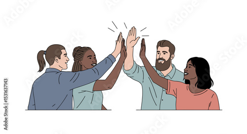 Diverse Team High Five: Collaboration and Success