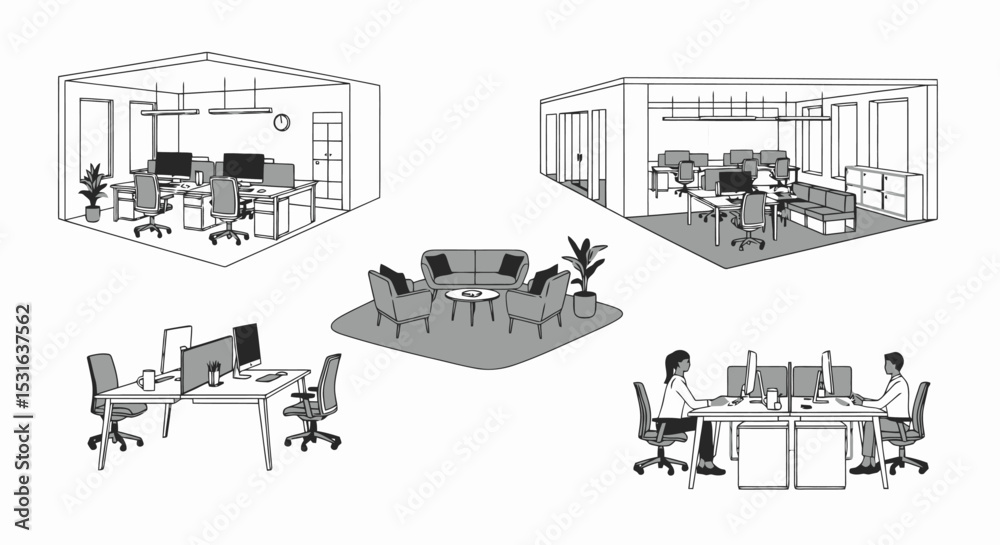Obraz premium Modern Office Layouts: Open Space and Private Rooms