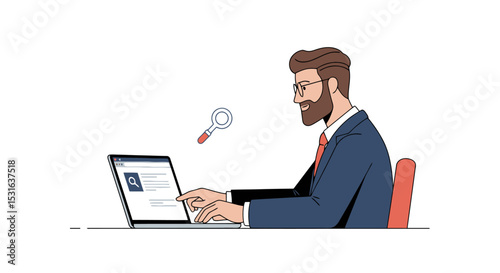 Man Searching Online: Business Professional Using Laptop