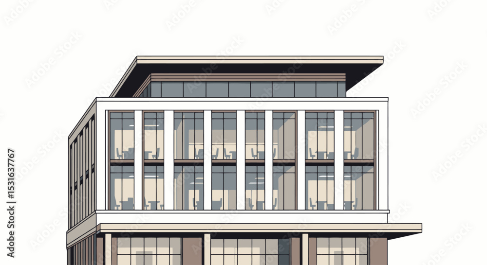 Fototapeta premium Modern Office Building Facade with Glass Windows