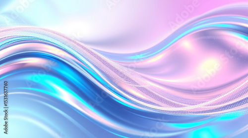 Iridescent pastel metallic waves with flowing motion in soft pink, blue, and purple hues