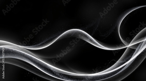 Elegant flowing white waves on black background with smooth smoky texture and minimal abstract design