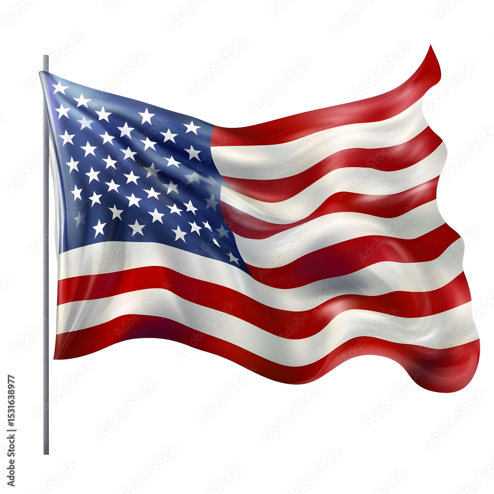 Fototapeta premium waving American flag with realistic fabric texture, isolated on transparent background