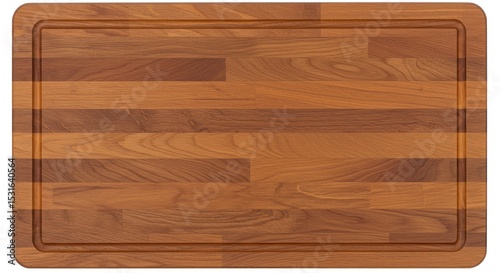 Rectangular wooden cutting board with groove detail on a white background.