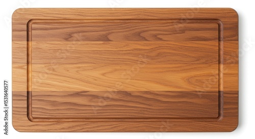 Rectangular wooden cutting board with a groove on a white background.