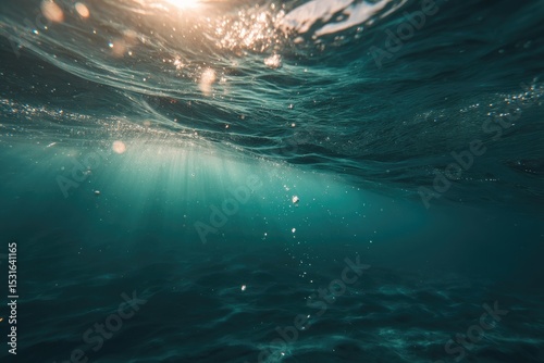 Sunbeams pierce turquoise underwater depths