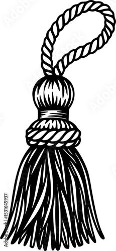 Black and White Tassel: An elegant and minimalist design featuring a detailed illustration of a black tassel against a clean white background.
