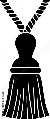 Black and White Tassel: An elegant and minimalist design featuring a detailed illustration of a black tassel against a clean white background.
