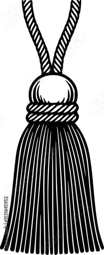 Black and White Tassel: An elegant and minimalist design featuring a detailed illustration of a black tassel against a clean white background.
