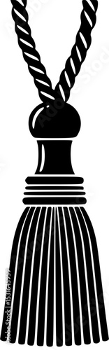 Black and White Tassel: An elegant and minimalist design featuring a detailed illustration of a black tassel against a clean white background.
