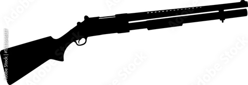 Shotgun Silhouette: A stark black silhouette of a pump-action shotgun, capturing its powerful and iconic design.
