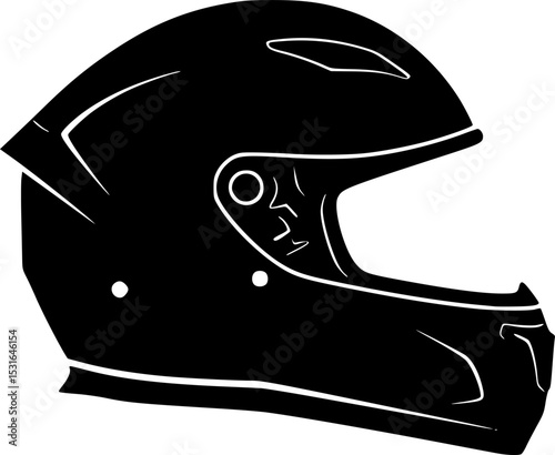 Racing Helmet Icon: Bold black silhouette of a racing helmet, perfect for motorsport designs and branding.

