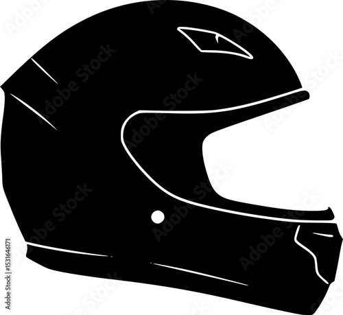 Racing Helmet Icon: Bold black silhouette of a racing helmet, perfect for motorsport designs and branding.
