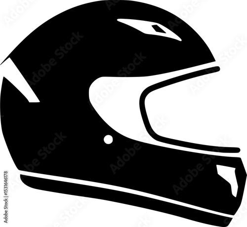Racing Helmet Icon: Bold black silhouette of a racing helmet, perfect for motorsport designs and branding.

