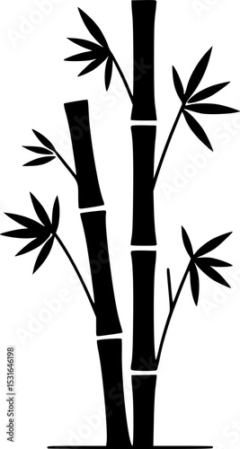 Serene Bamboo Grove: A stylized illustration of three bamboo plants, varying in height, rendered in elegant black silhouettes against a clean background. Evokes tranquility and natural beauty