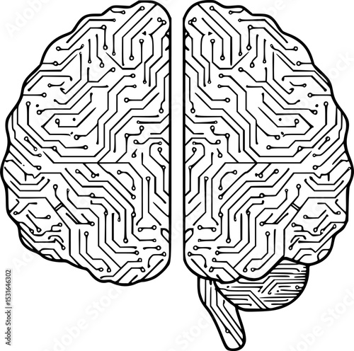 Digital Brain: A stylized illustration of a human brain with intricate circuit board patterns, symbolizing the interconnectedness of thought, technology, and the digital age