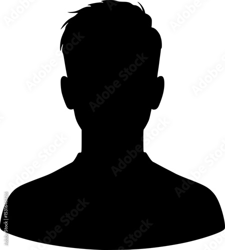 Anonymous Profile Silhouette: A strong, simple silhouette of a person's head and shoulders, ideal for representing anonymity, privacy, or a placeholder for a user profile